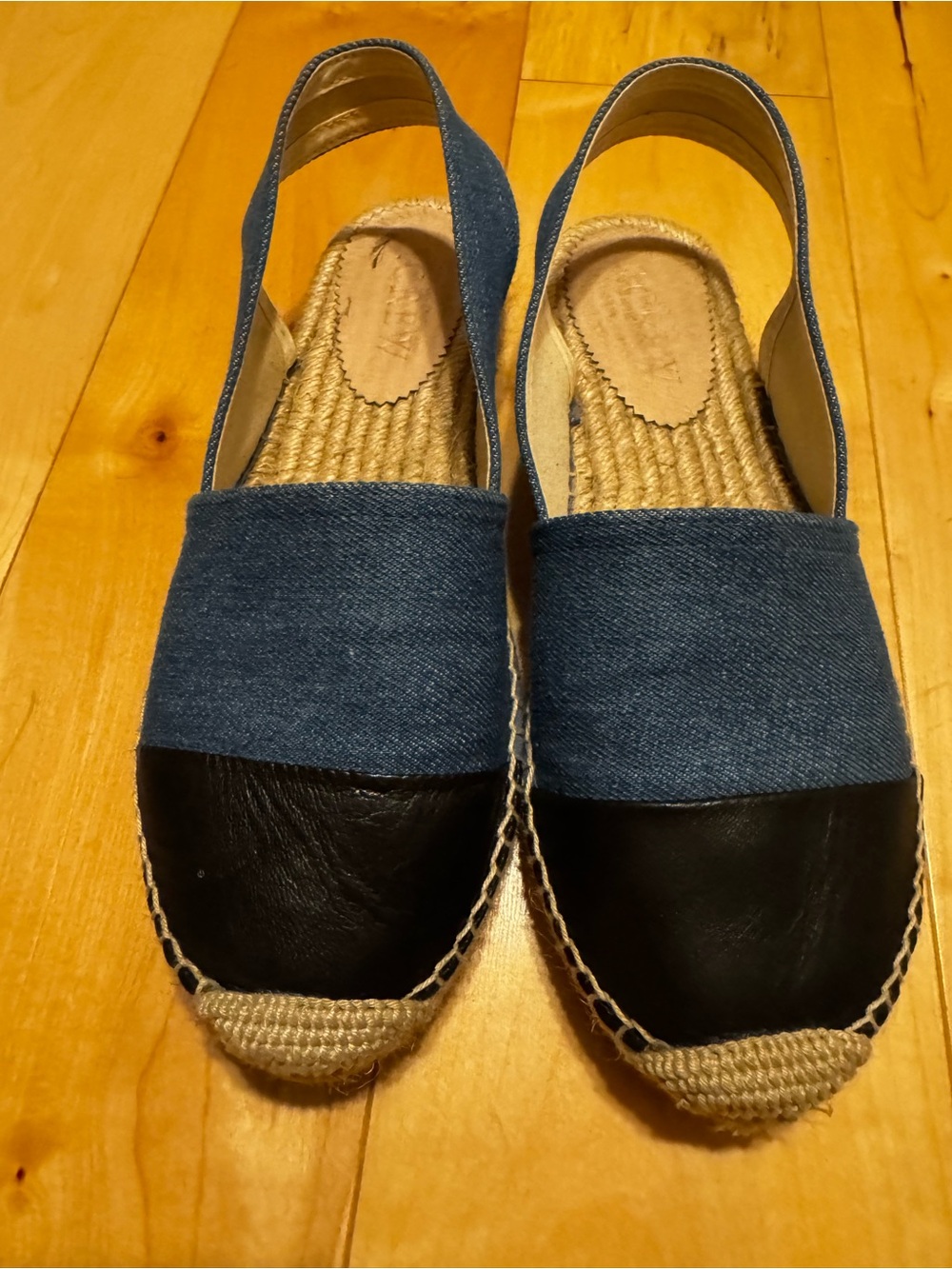 J. Crew Blue and Black Espadrille Slingback Flats